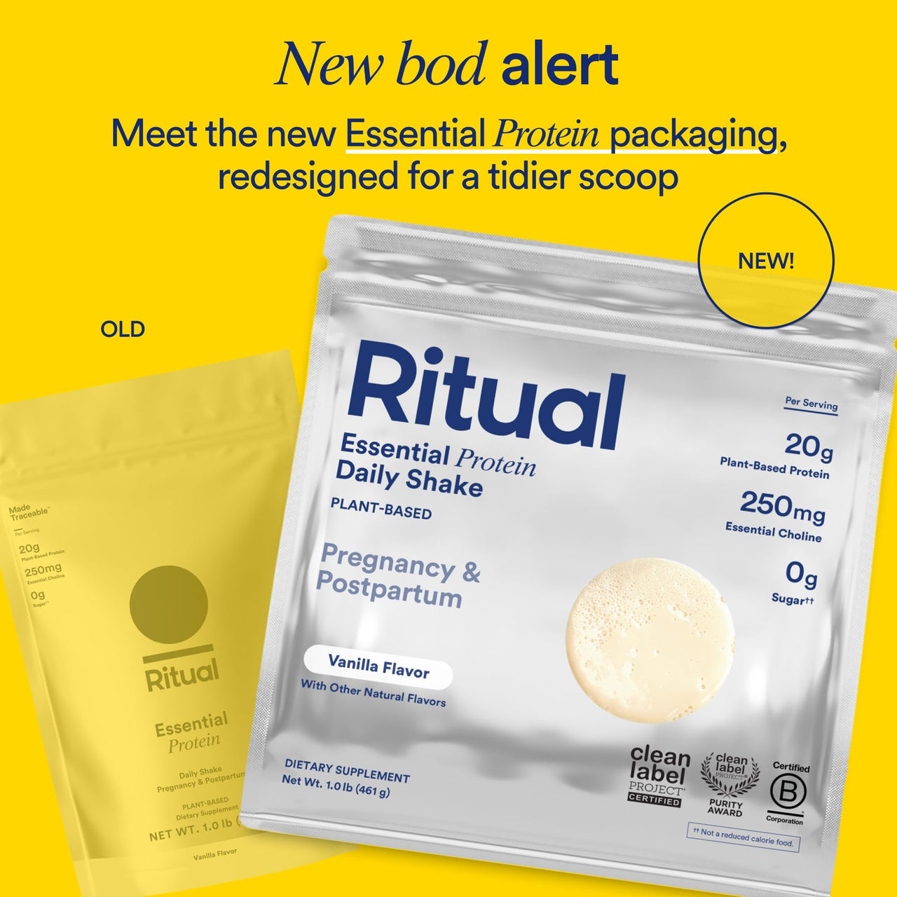 Ritual Prenatal Vegan Protein Powder - 20g Pea Protein and Choline to Support Pregnancy, Postpartum, Lactation and Lean Muscle* - Tested for Heavy Metals - Sugar Free** - Non-GMO - Vanilla - 1 Lbs