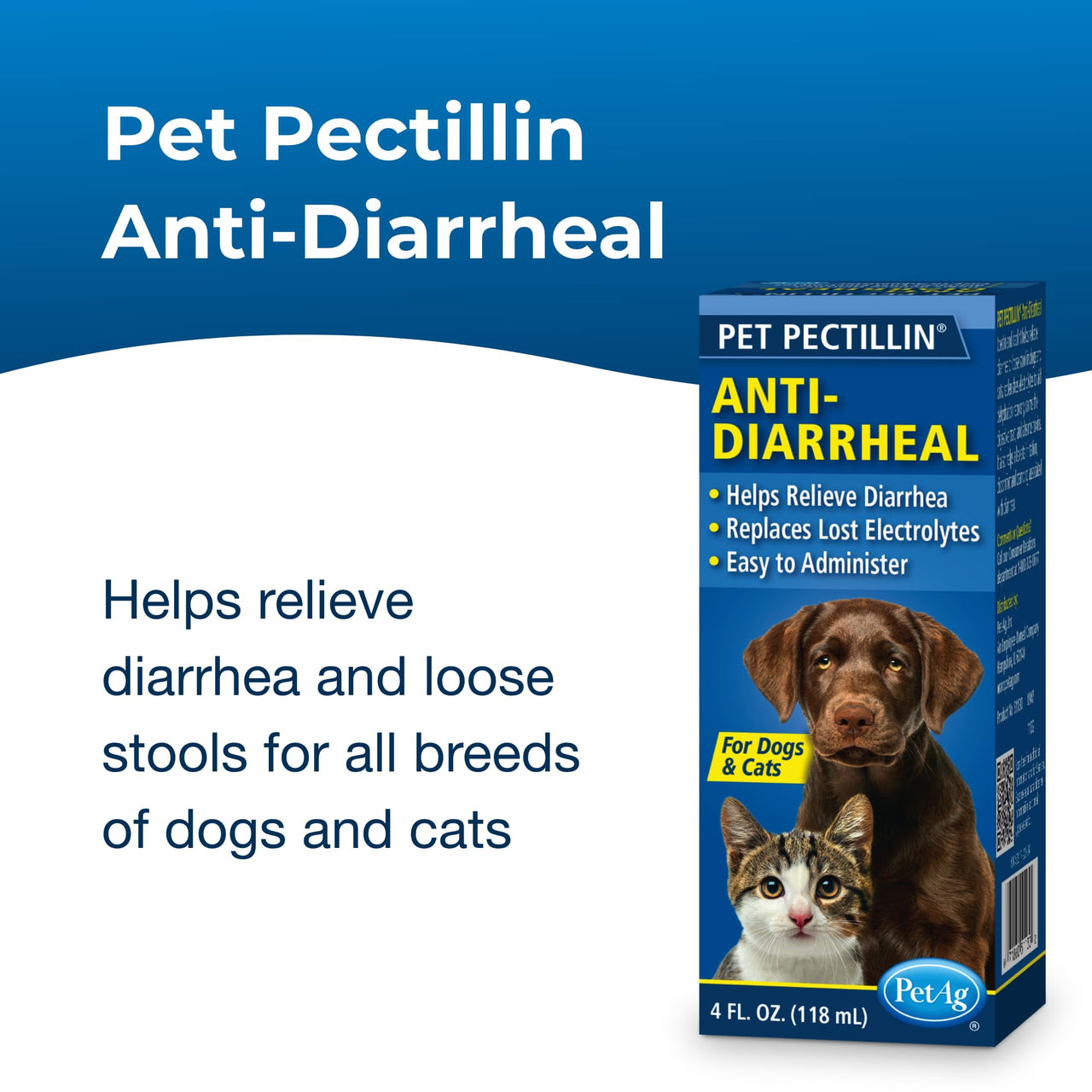 PetAg Pet Pectillin Anti-Diarrheal - 4 oz - Helps Relieve Diarrhea or Loose Stool in Dogs and Cats - Replaces Lost Electrolytes - Easy to Administer