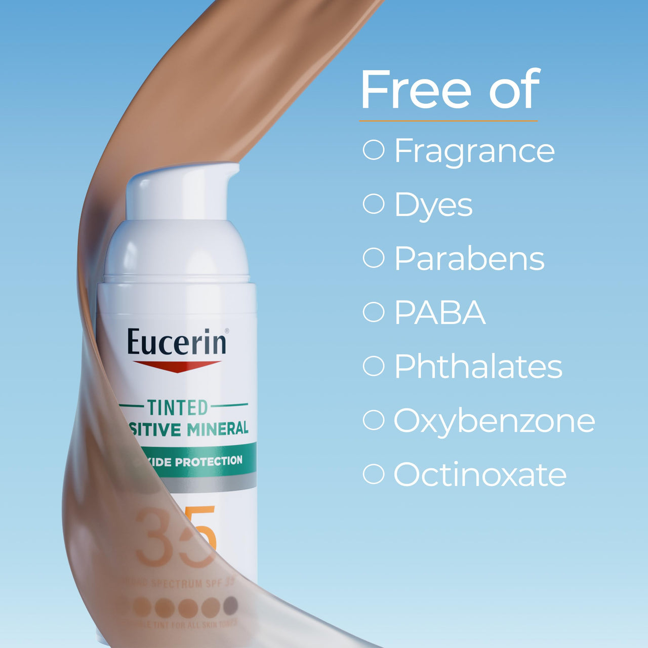 Eucerin Sun Tinted Sensitive Mineral Face Sunscreen Lotion SPF 35, Non-Comedogenic Mineral Sunscreen with Gentle Zinc Oxide Protection for Sensitive Skin, 1.7 Fl Oz Bottle