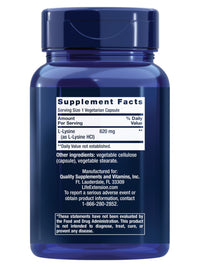 Thumbnail for Life Extension L-Lysine, 620 mg, Essential Amino Acid for Healthy nitrogen Balance, Calcium Metabolism, Stress Response & More, Gluten-Free, Non-GMO, Vegetarian, 100 Capsules