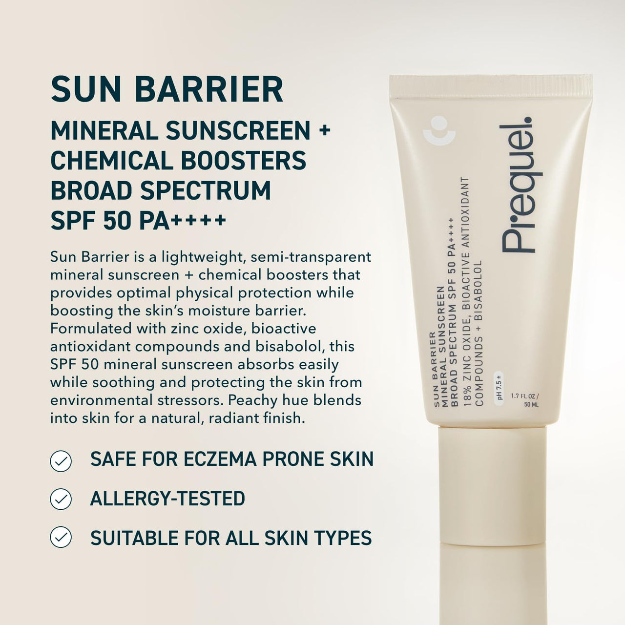Prequel Skin Sun Barrier Mineral Sunscreen SPF 50. PA++++ Broad Spectrum & Multi-Quench Plumping Hydration Serum