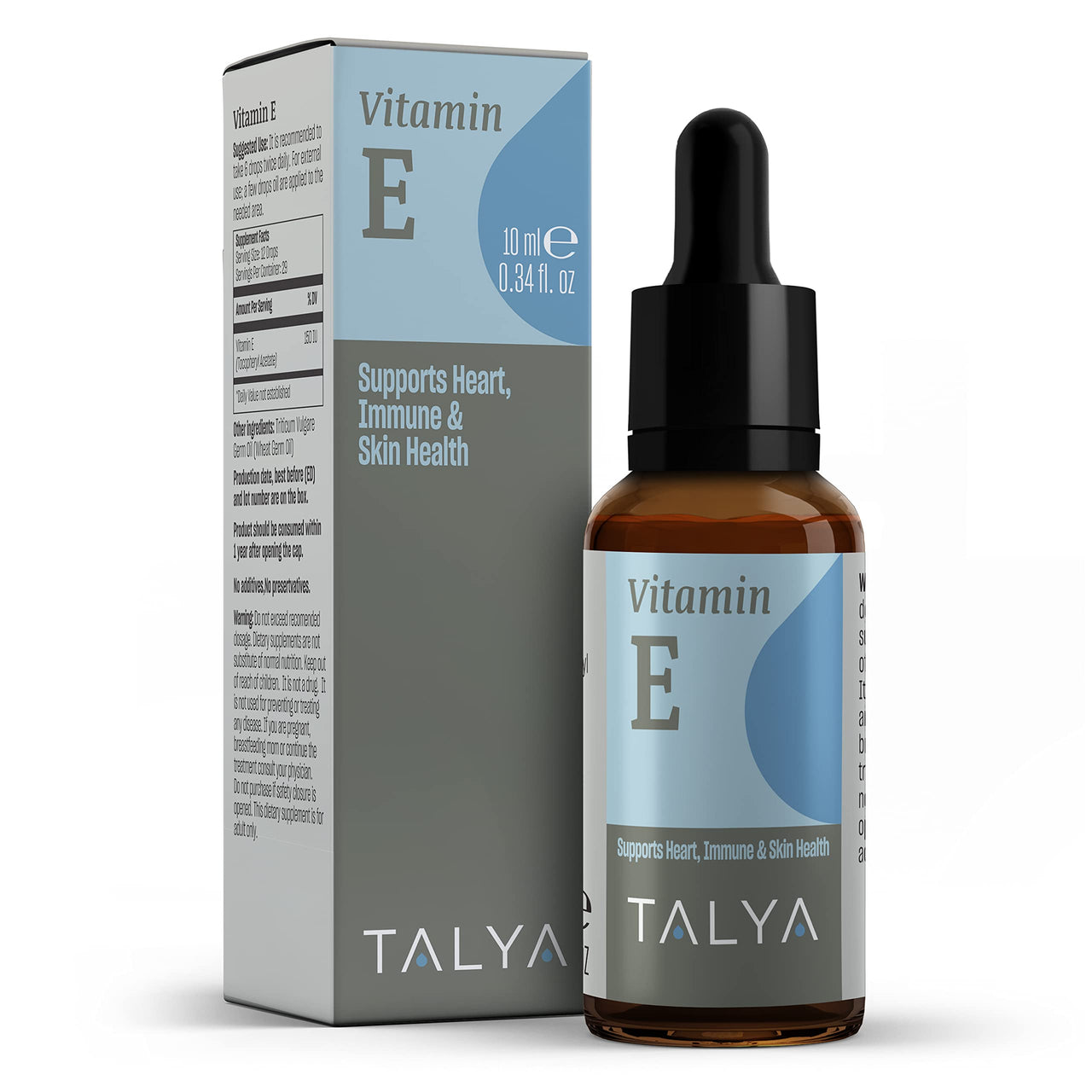 TALYA Vitamin E Liquid Drops 0.34 fl.oz | Bone, Joint, Heart Health | for Scars & Skin | Glass Bottle with Dropper | Supplement, Non-GMO, Vegan
