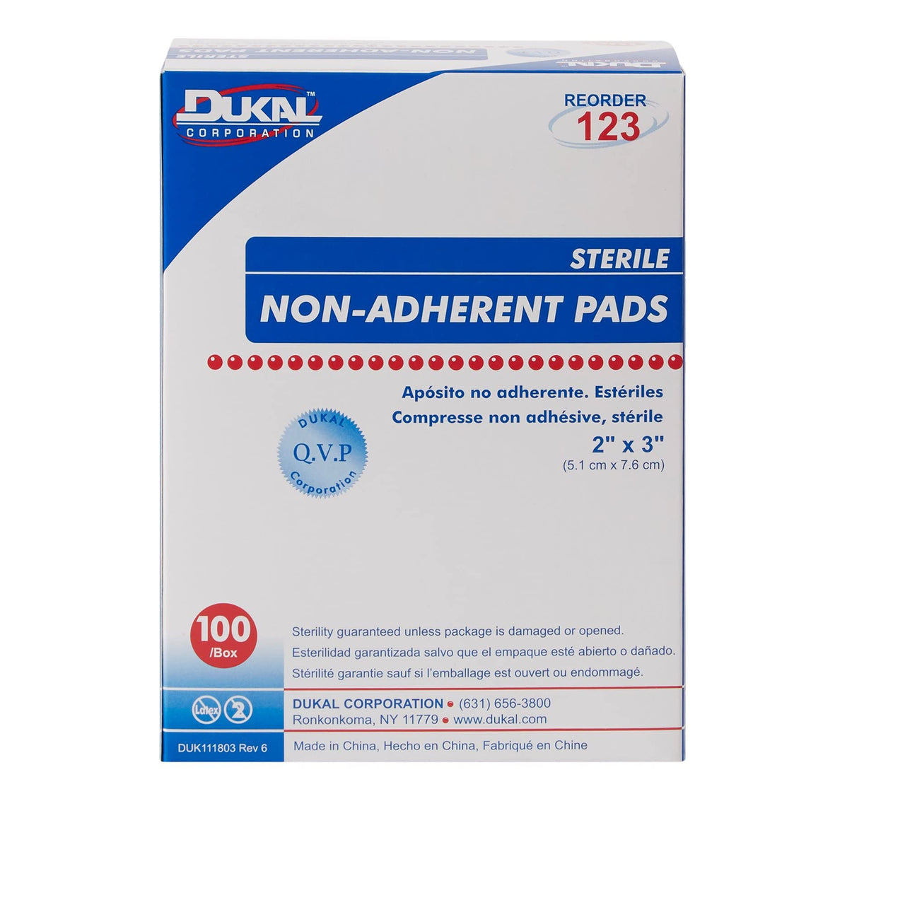 Dukal Sterile Non-Adherent Dressing Rectangle 2 x 3 123 100 per Box