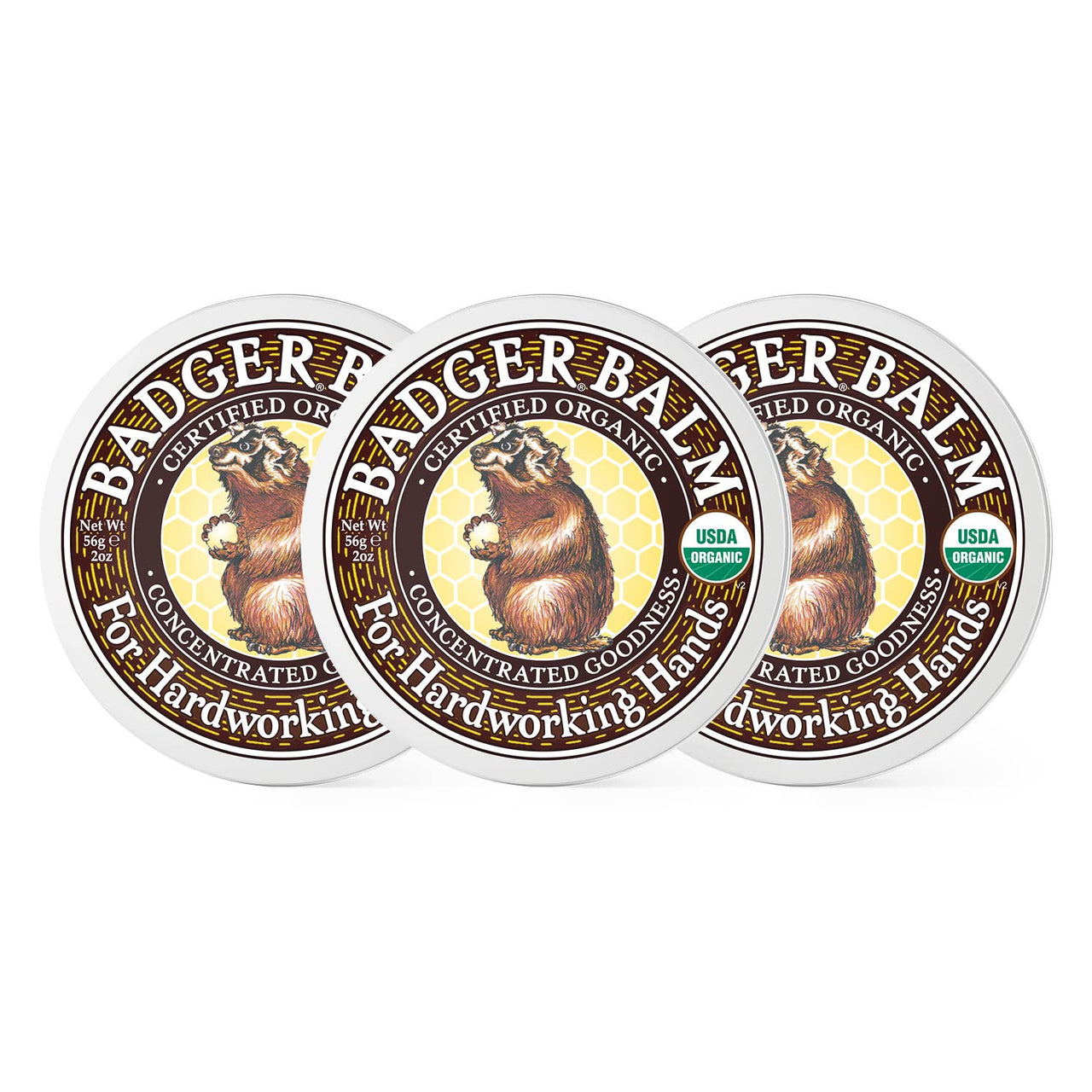 Badger - Hardworking Hands Healing Balm, Aloe Vera & Wintergreen, Working Hand Balm, for Dry Hands, Hand Moisturizer, Certified Organic, 2 oz (3 Pack)