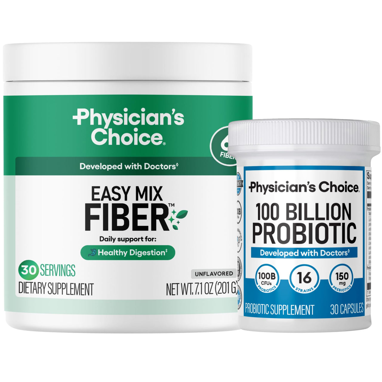 Physician's Choice 100 Billion Probiotic 30 Count + Easy Mix Fiber Bundle