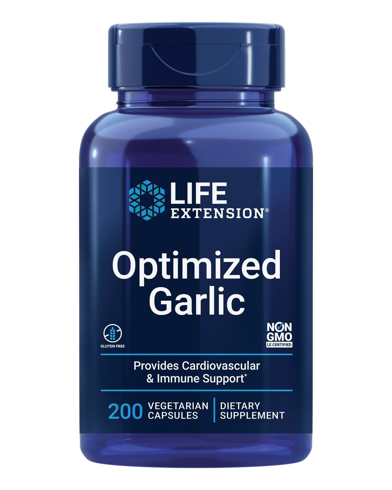 Life Extension Optimized Garlic, standardized Capsules for Heart Health, Immune Support, Cellular detoxification and Healthy platelet Function, Gluten-Free, Non-GMO, Vegetarian, 200 Capsules