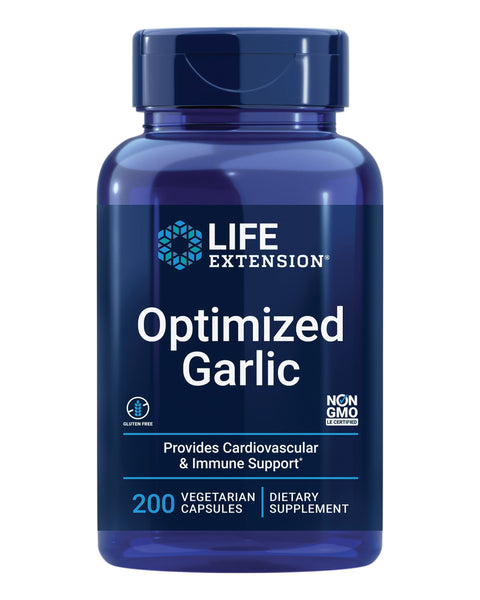 Life Extension Optimized Garlic, standardized Capsules for Heart Health, Immune Support, Cellular detoxification and Healthy platelet Function, Gluten-Free, Non-GMO, Vegetarian, 200 Capsules