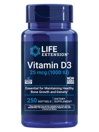 Thumbnail for Life Extension Vitamin D3 25 mcg (1000 IU), Immune System Support, Bone Health, Whole-Body Health, Value Size, Gluten-Free, Non-GMO, 250 softgels