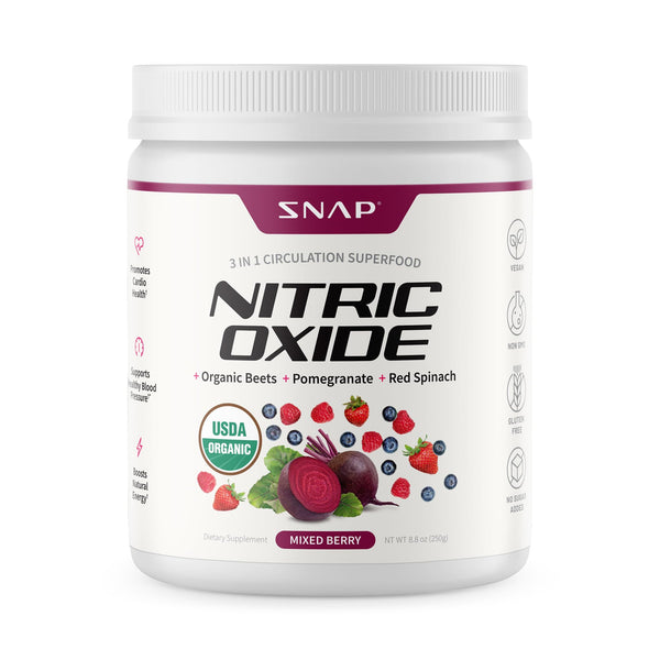 Snap Supplements Organic Beet Root Powder Nitric Oxide Supplement for Men & Women, Red Spinach & Pomegranate, Supports Healthy Energy & Blood Pressure Already in Normal Range, 30 Servings, Mixed Berry