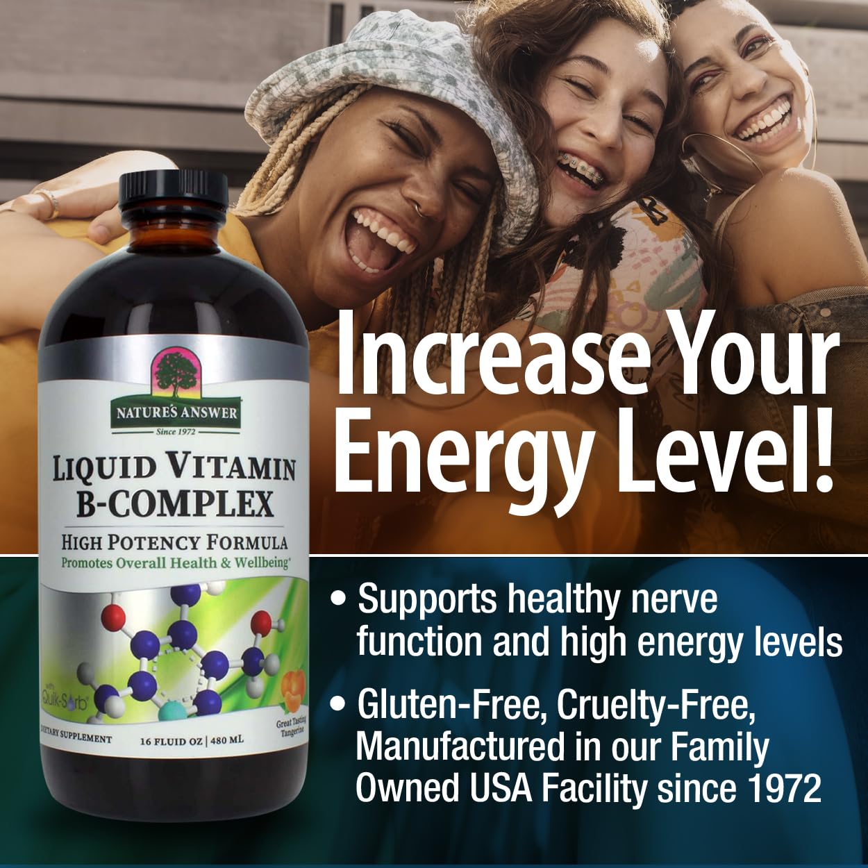 Nature's Answer Liquid Vitamin B-Complex Supports Healthy Energy Levels | Promotes Healthy Nerve Function | All-Natural Tangerine Flavor | Gluten-Free & Benzoate-Free 16oz