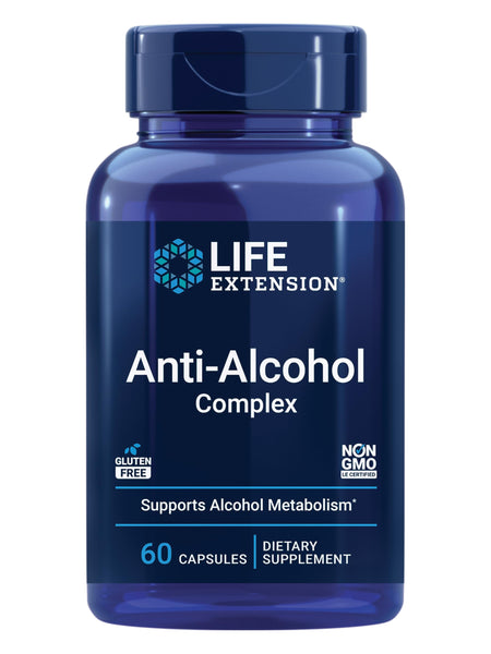 Life Extension Anti-Alcohol Complex, Vitamin C, zinc, Grape Seed, Milk Thistle, Clove Extract, Supports Healthy Alcohol Metabolism & Optimal Liver Function, Gluten-Free, Non-GMO, 60 Capsules