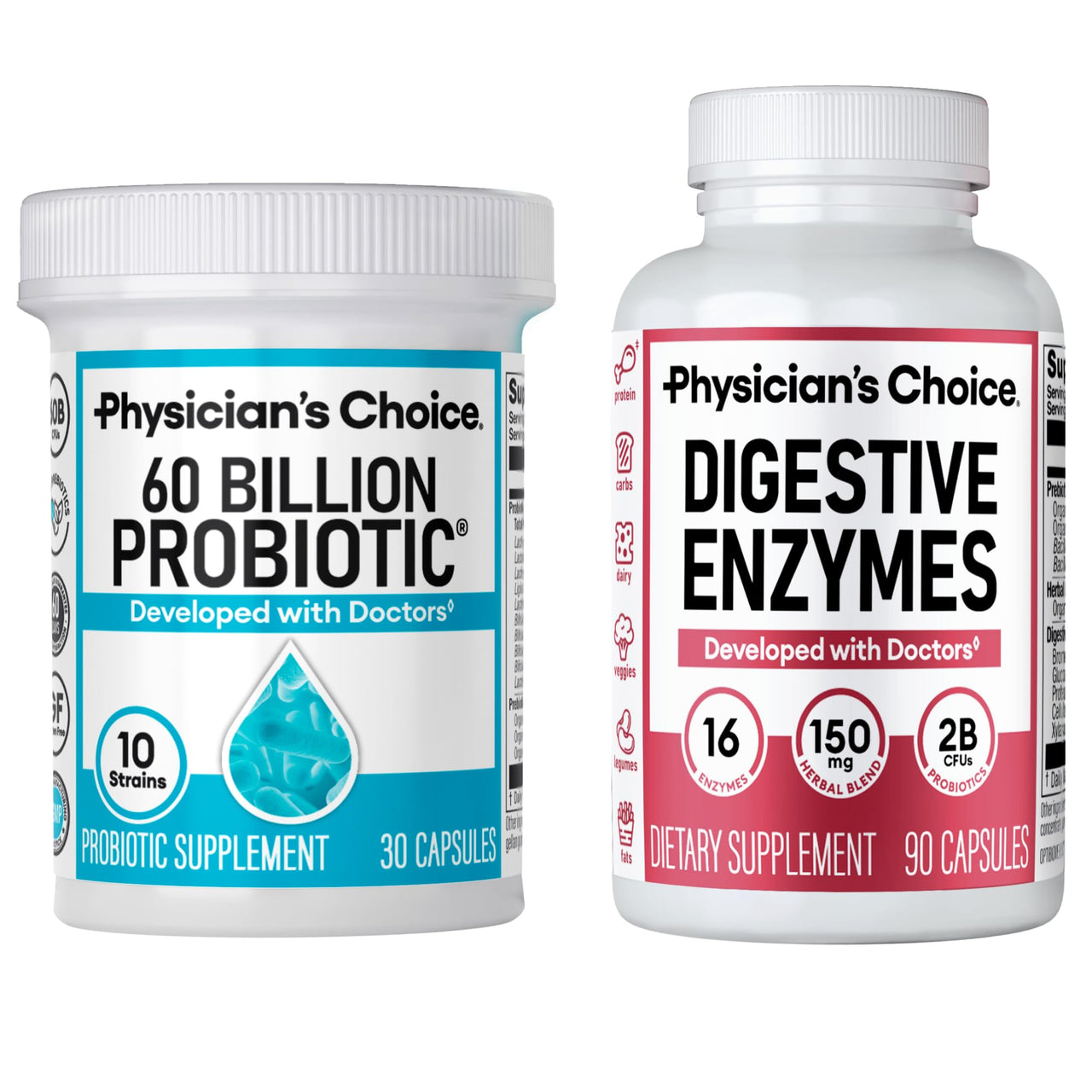 Physician's CHOICE - Optimal Gut Health Bundle: 60 Billion Probiotics + Digestive Enzyme 90ct for Digestive Comfort and Immune Support