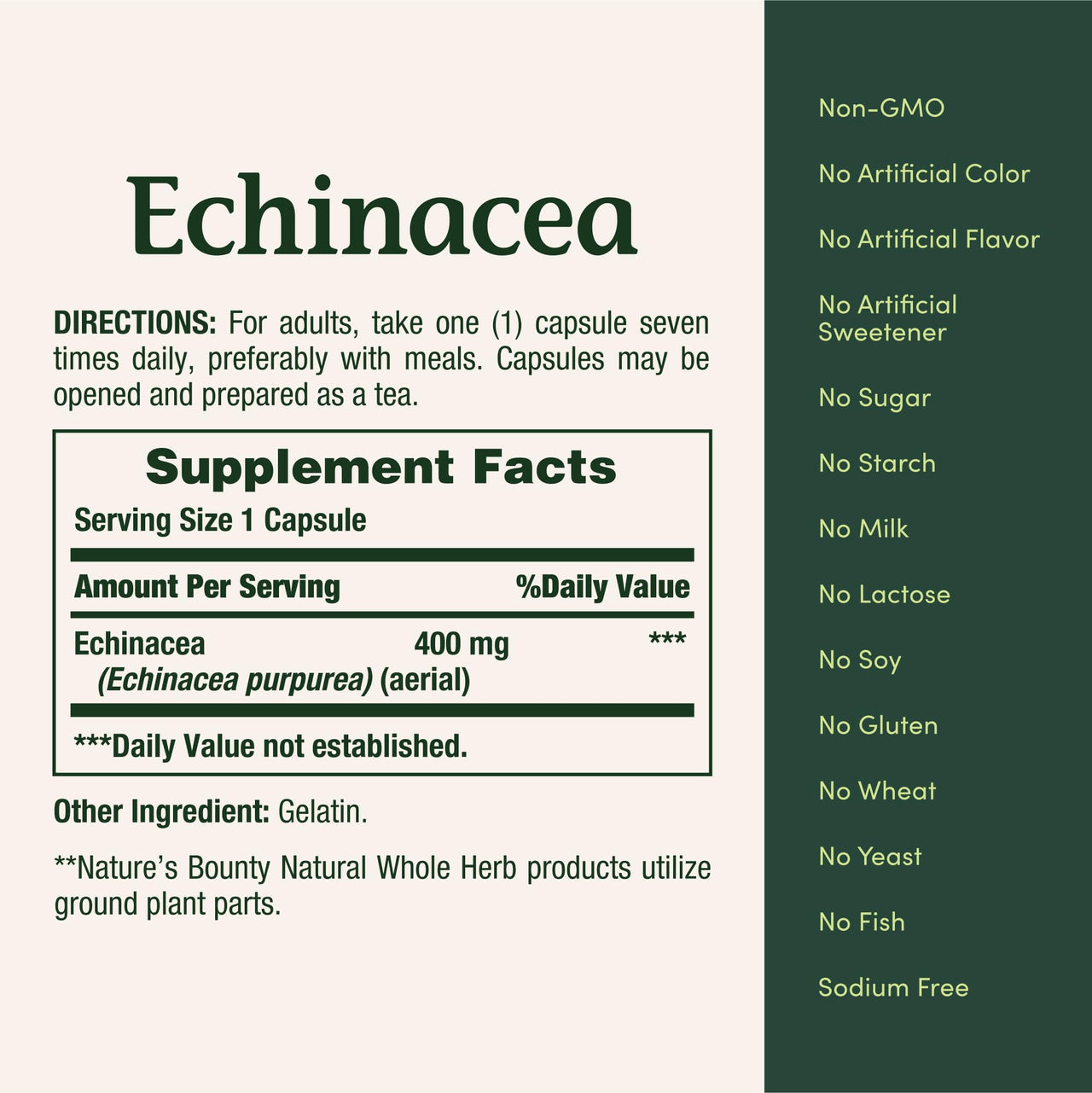 Nature's Bounty Echinacea, Herbal Supplement, Supports Immune Health, 400mg, 100 Capsules
