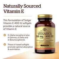 Thumbnail for Solgar Vitamin E 268 MG (400 IU) (d-Alpha Tocopherol & Mixed Tocopherols), 100 Softgels - Supports Immune System & Skin Nutrition - Natural Antioxidant - Gluten Free, Dairy Free - 100 Servings