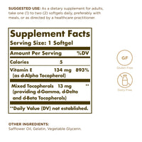 Thumbnail for Solgar Vitamin E 200 IU - 100 Softgels - Natural Antioxidant, Immune System Support - Gluten Free, Dairy Free - 100 Servings