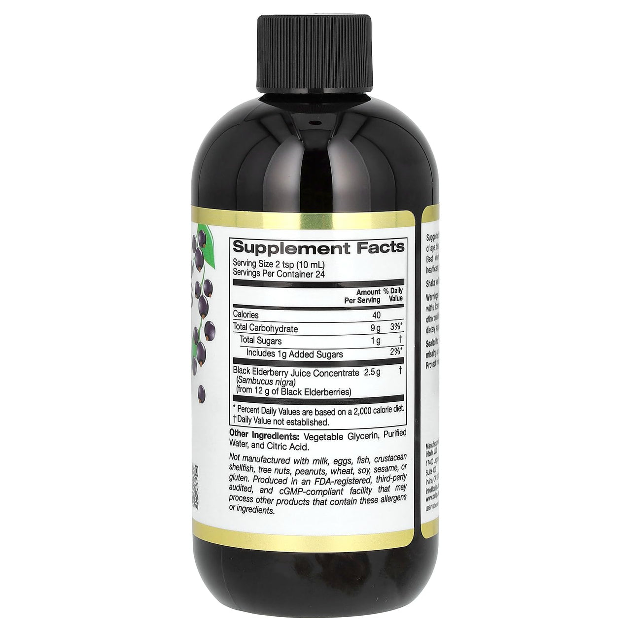California Gold Nutrition Elderberry Syrup, Black Elderberry (Sambucus nigra) Juice Concentrate, Seasonal Immune Support, No Artificial Preservatives or Sweeteners, 2500 mg, 8 fl oz (240 ml)