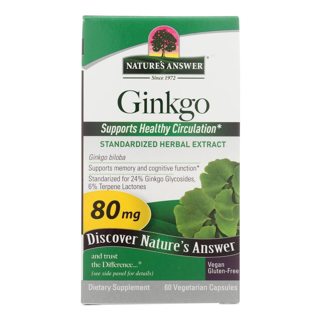 Nature's Answer Ginkgo Leaf Vegetarian Capsules, 60-Count