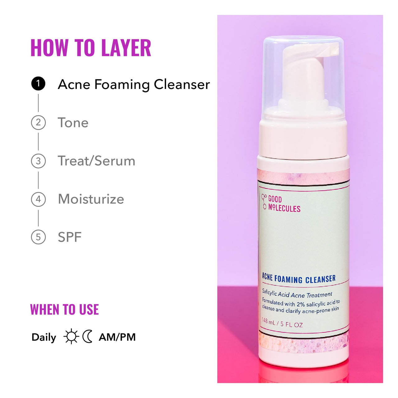 Good Molecules Acne Foaming Cleanser - Foam Anti-Acne Face Wash with Salicylic Acid BHA for Breakouts - Skincare for Face with Aloe and Witch Hazel