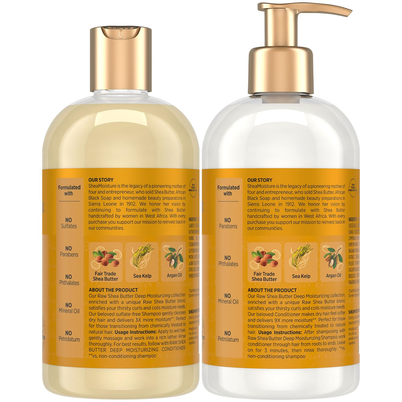SheaMoisture Shampoo & Conditioner Set, Deep Moisturizing with Raw Shea Butter, Sea Kelp & Argan Oil for Coily & Curly Hair, 13 Oz Ea