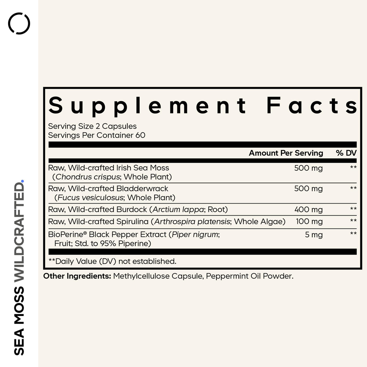 Codeage Raw Wildcrafted Irish Sea Moss Supplement, Spirulina Algae, Bladderwrack Seaweed, Burdock Root, Black Pepper, Vegan, Non-GMO, 120 Capsules