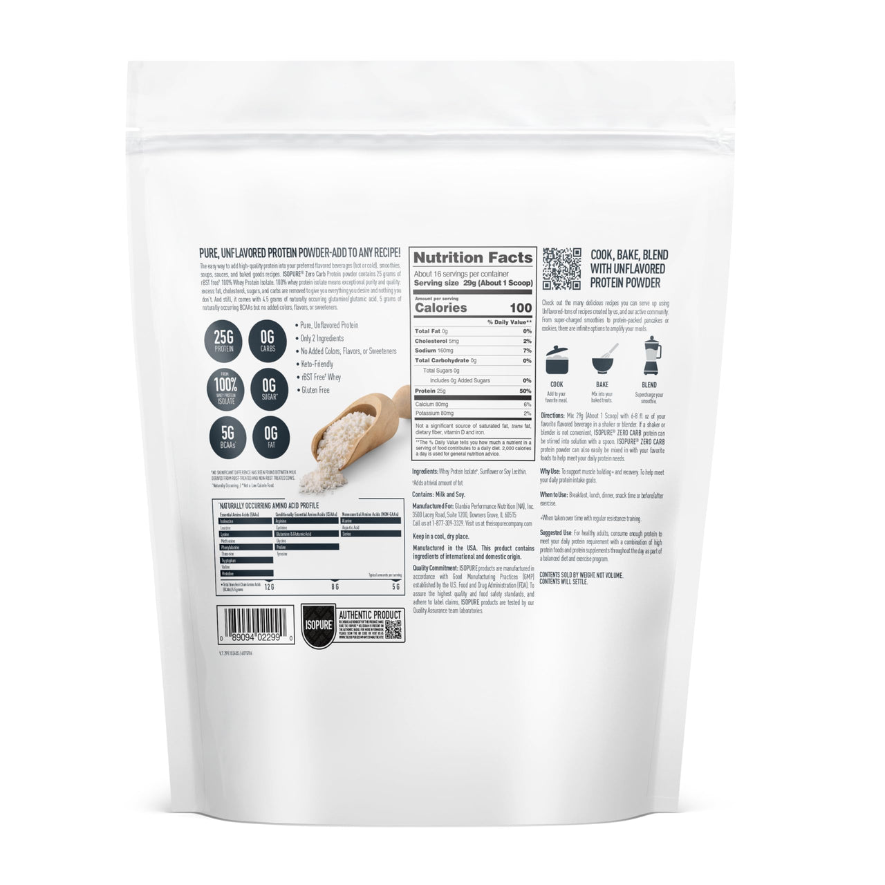 Isopure Zero Carb 100% Pure Whey Isolate Protein Powder, Lactose Free, Gluten Free, With Vitamins, Unflavored, 25g Protein Per Serving, 1 Lb, 16 Servings (Packaging May Vary)