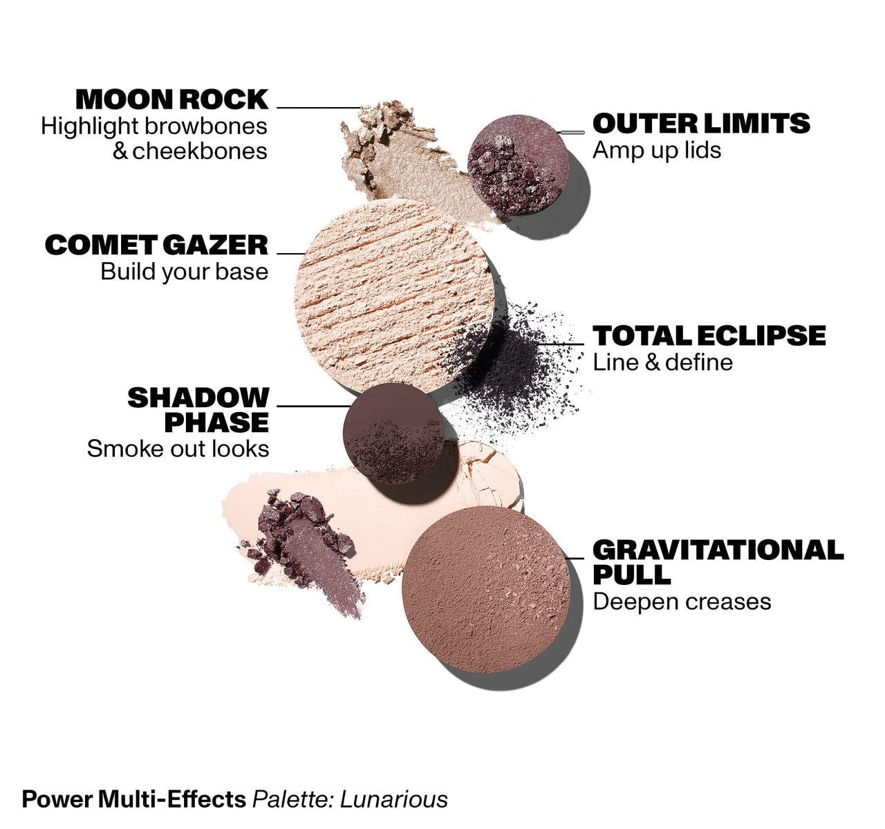 Morphe Power Multi-Effects - Makeup Palettes with Mattes, Shimmers, Duochromes & Silk Slip Toppers - Made to Build, Blend & Layer for Everyday Versatile Makeup Looks - Lunarious (0.65 oz)
