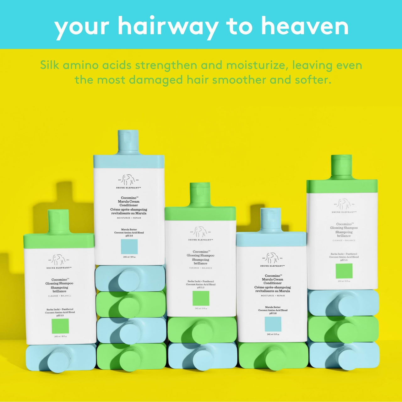 Drunk Elephant Cocomino Marula Cream Conditioner - 240 ml/8 fl oz - Coconut Amino Acids - Clean Clinical - Sulfate-Free - Cruelty-Free - Dermatologist-Tested - Free of Essential Oils, Silicones, SLS