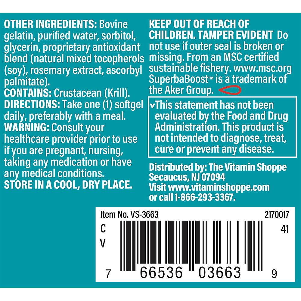 The Vitamin Shoppe Extra Strength Krill Oil - MSC Certified Sustainable - 1,000 MG (30 Softgels)