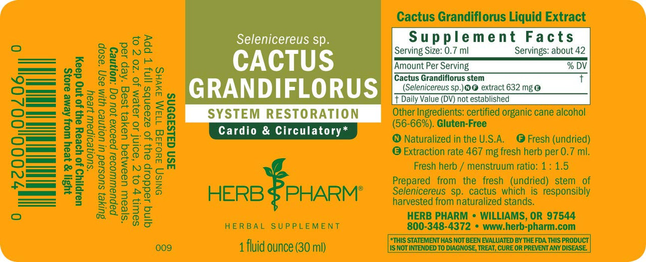 Herb Pharm Cactus Grandiflorus Liquid Extract for Cardiovascular Circulatory Support - 1 Ounce