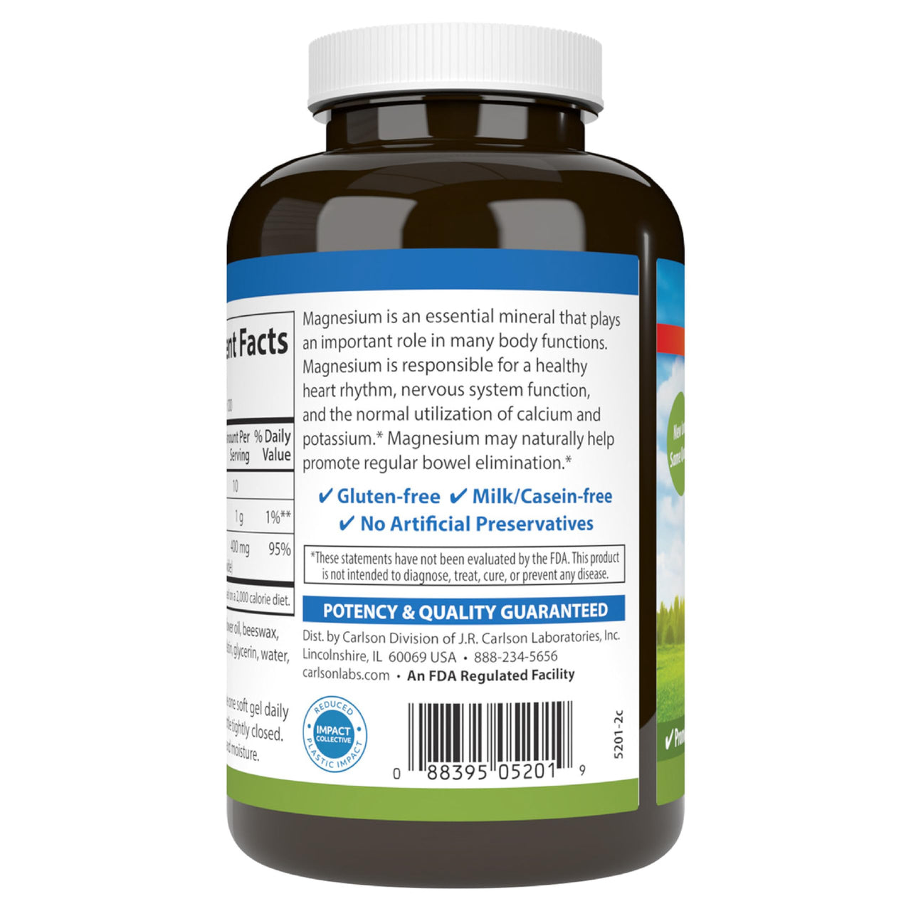Carlson - Magnesium Gels, 400 mg of Magnesium per Softgel, Heart & Muscle Support, Magnesium Gel Caps, Bowel Function, Magnesium Supplement, 250 Softgels