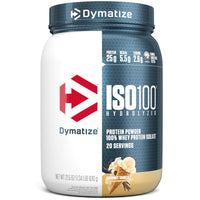 Thumbnail for Dymatize ISO100 Whey Protein Powder Isolate, Gourmet Vanilla, 25g of Protein, 20 Servings, 5.5g BCAAs, Less Than 120 Cal., Gluten Free, 1g Fat, 1g Sugar, 2g Carb