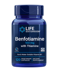 Thumbnail for Life Extension Benfotiamine with Thiamine, Healthy Blood Sugar Metabolism Support, 100 mg benfotiamine, Cardiovascular Health, Brain Health, Non-GMO, Gluten-Free, 120 Vegetarian Capsules