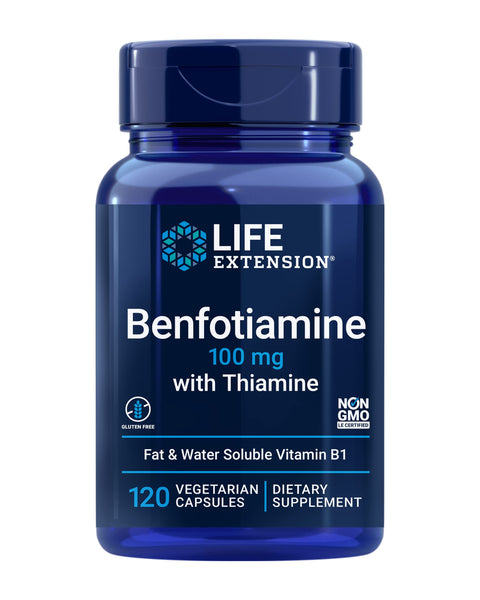 Life Extension Benfotiamine with Thiamine, Healthy Blood Sugar Metabolism Support, 100 mg benfotiamine, Cardiovascular Health, Brain Health, Non-GMO, Gluten-Free, 120 Vegetarian Capsules