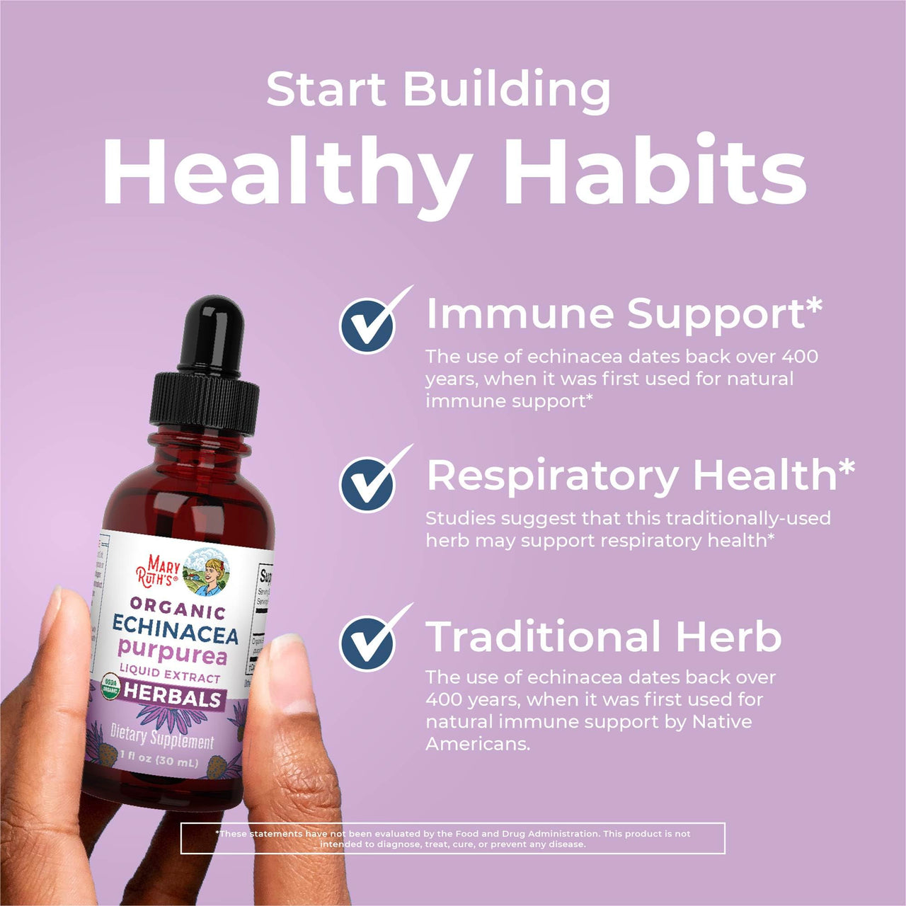 MaryRuth Organics Echinacea Purpurea Liquid | Sugar Free | USDA Organic | Echinacea Liquid Drops for Immune Support| Respiratory Health | Alcohol Free | Non-GMO | Vegan | 1 Fl Oz