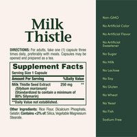 Thumbnail for Nature's Bounty Milk Thistle Capsules, Traditionally Used for Liver Health, Herbal Supplement, 250 mg per Serving, 200 Count