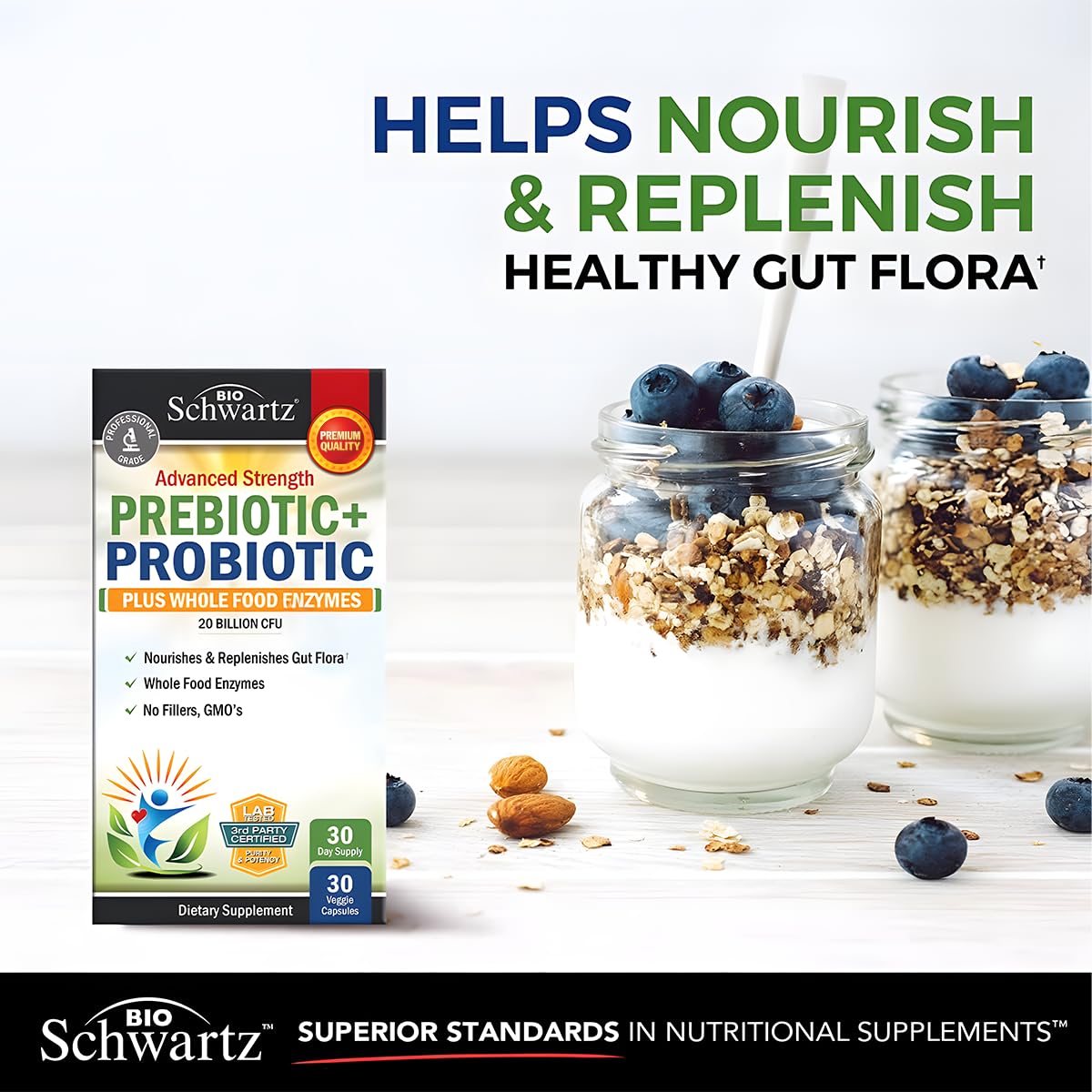 Advanced Prebiotics and Probiotics for Women & Men, Immune, Digestive & Gut Health with L. Reuteri, Inulin Fiber, Digestive Enzymes, Non-GMO, Gluten-Free, Dairy-Free, 30 Capsules