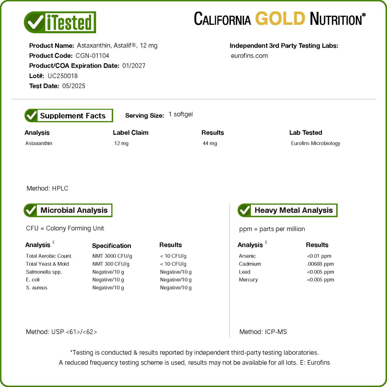 California Gold Nutrition Astaxanthin, Antioxidant Carotenoid, AstaLif Pure Icelandic Biologically Active 99% Isomer, 12 mg, 120 Veggie Softgels