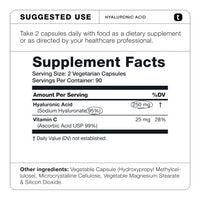 Thumbnail for Ultra High Purity Hyaluronic Acid Capsules - 95%+ Highly Purified And Highly Bioavailable - 275Mg Formula - Non-Gmo Fermentation - High Strength With Vitamin C - 180 Capsules