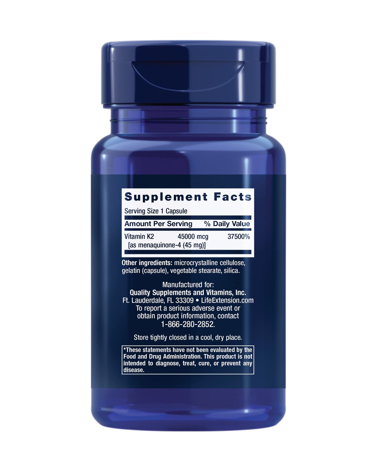 Life Extension Mega Vitamin K2 High Potency for Strong Bones, clinically Studied 45 mg K2 Dosage, Promotes Healthy Bone Density, Gluten-Free, Non-GMO, 30 Capsules