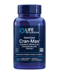 Thumbnail for Life Extension Optimized Cran-Max®, Cranberry Whole Fruit Concentrate with Hibiscus Extract, Best in Class Support for Female Urinary Tract Health, Gluten-Free, Vegetarian, Non-GMO, 60 Capsules