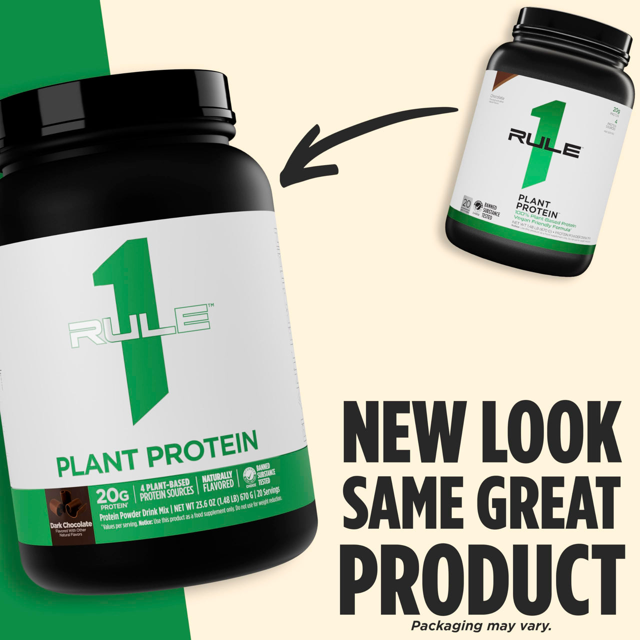 Rule 1 Proteins Plant Protein - Vegan, Gluten-Free, Dairy Free, & Soy Free Protein Powder with 20g Protein per Serving (20 Servings, Dark Chocolate)