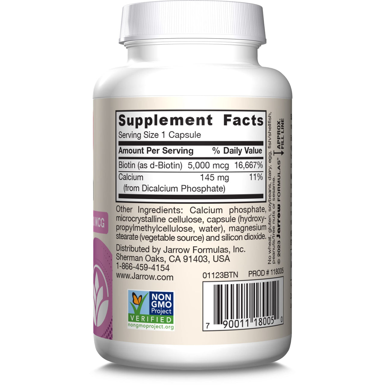 Jarrow Formulas® Biotin Ultra Strength 5000 mcg, Dietary Supplement, Hair, Skin, and Nails Support, 100 Veggie Capsules, Up to 100 Day Supply