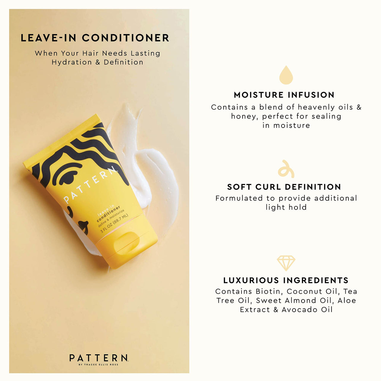 PATTERN Beauty by Tracee Ellis Ross Leave-In Conditioner 25 fl oz - Rich Moisture for Curly, Coily and Tight-Textured Hair, 3a to 4c