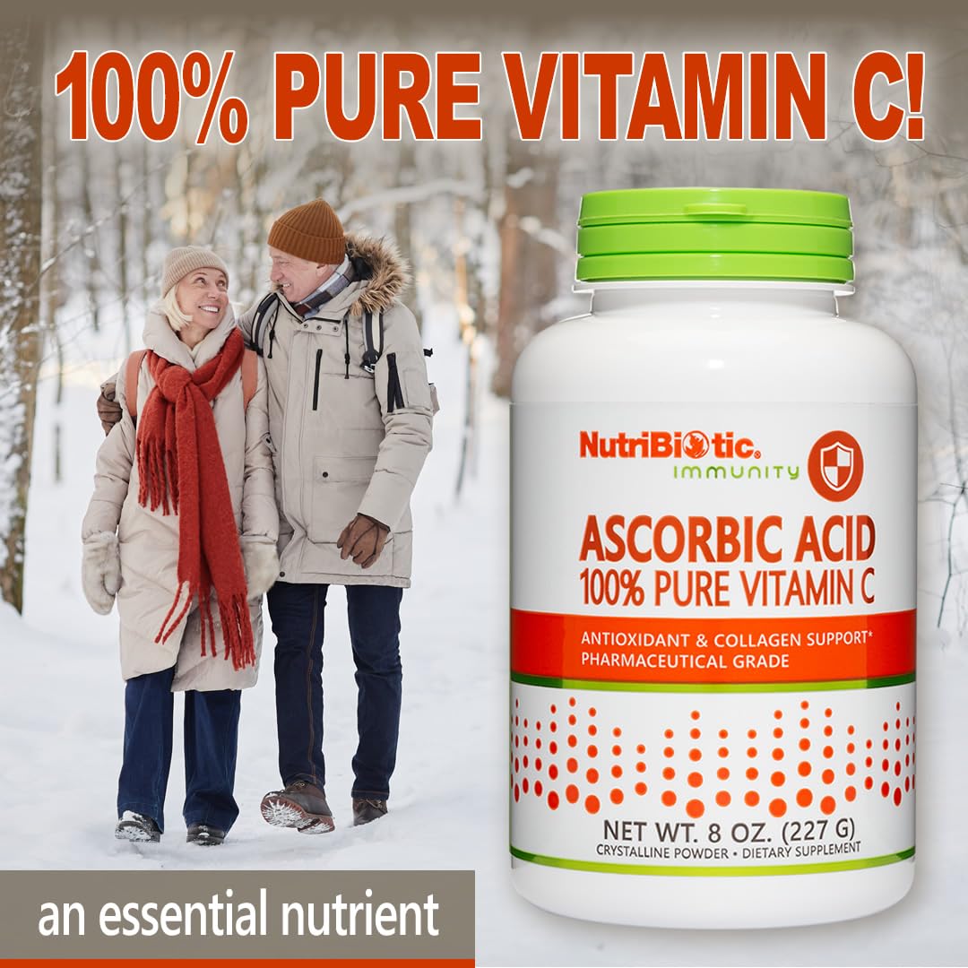 NutriBiotic Ascorbic Acid Vitamin C Powder, 8 Oz | Pharmaceutical Grade L-Ascorbic Acid, 2000 Mg Per Serving | Essential Immune & Antioxidant Collagen Support Supplement | Vegan, Gluten & GMO Free