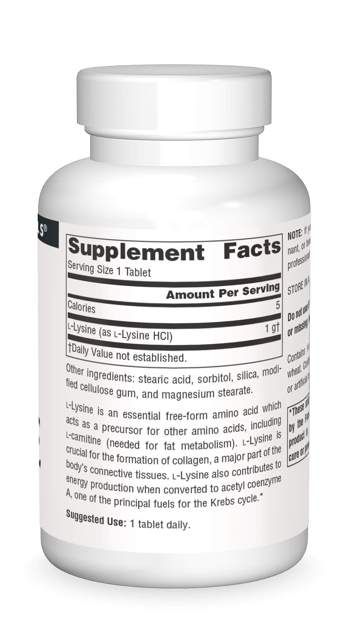 Source Naturals L-Lysine Free Form, 1,000 mg - Amino Acid Supplement Supports Energy & Formation of Collagen* - 50 Tablets