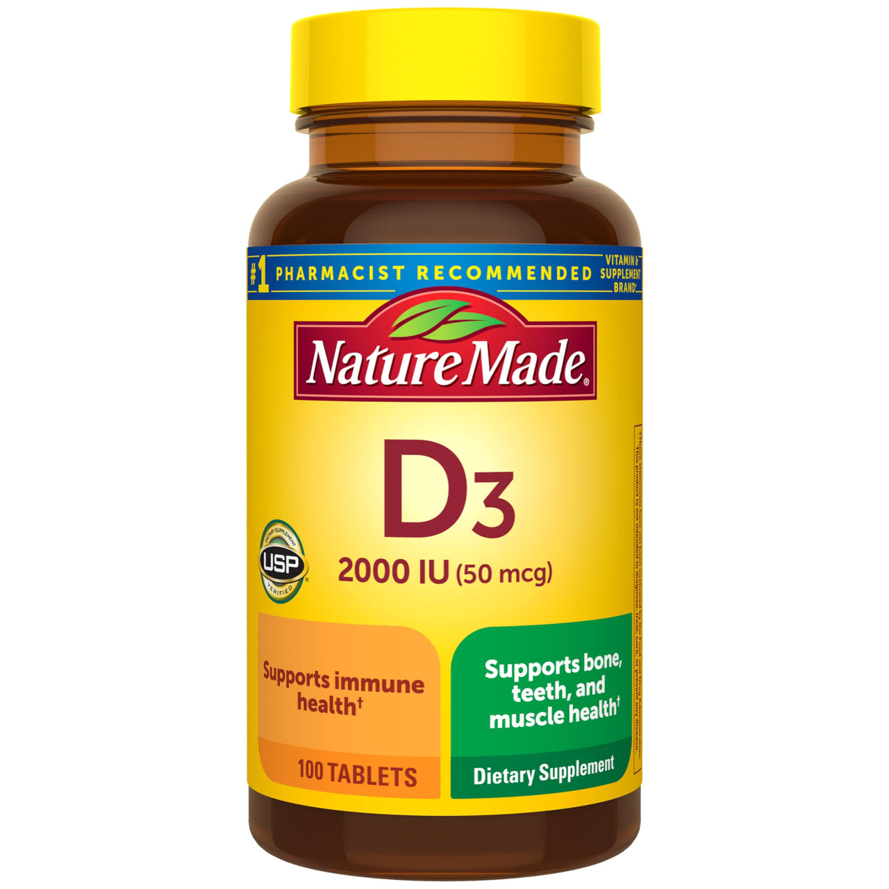 Nature Made Vitamin D3 2000 IU (50 mcg), Vitamin D Supplement for Bone, Teeth, Muscle and Immune Health Support, 100 Tablets, 100 Day Supply