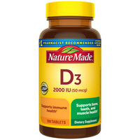 Thumbnail for Nature Made Vitamin D3 2000 IU (50 mcg), Vitamin D Supplement for Bone, Teeth, Muscle and Immune Health Support, 100 Tablets, 100 Day Supply