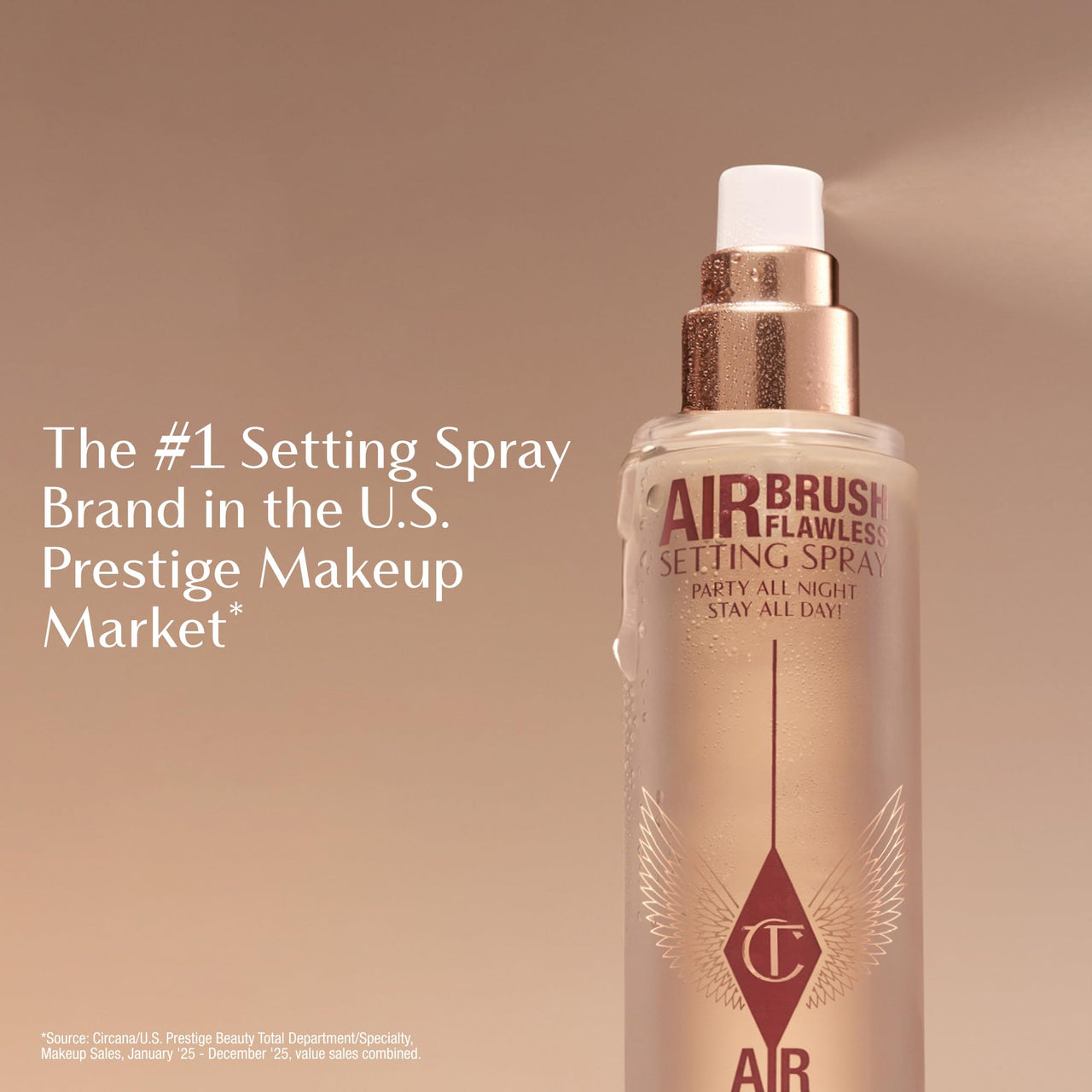 Charlotte Tilbury Airbrush Flawless Setting Spray - Ultra-Fine Hydrating Mist to Prime & Set Face Makeup For Up to 16Hr - Soothes, Blurs Pores & Calms Skin (100ml)