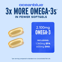 Thumbnail for Oceanblue Professional Omega-3 2100mg Fish Oil Supplement Triple Strength, High Potency EPA, DHA & DPA Burpless, Wild-Caught, Natural Orange Flavor 60 Softgels (Pack of 1)