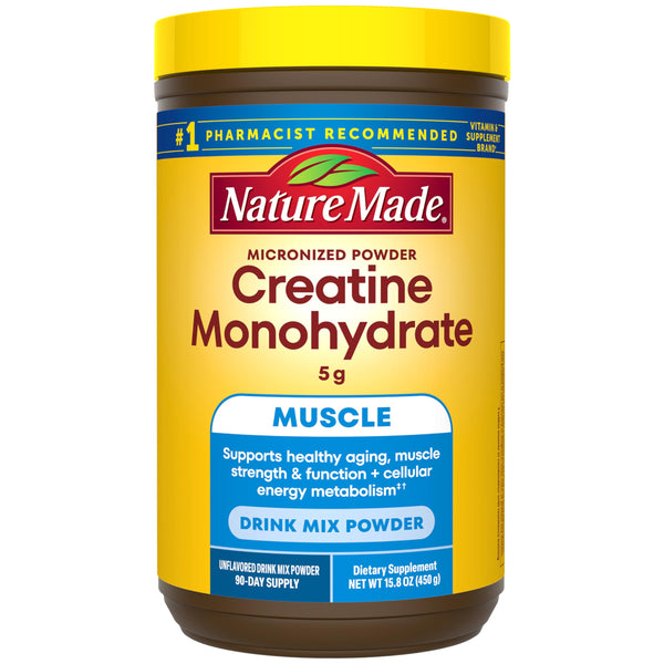 Nature Made Micronized Creatine Monohydrate Powder 5 g per Serving, Unflavored Drink Mix Powder, Muscle Support, 450 g, 90 Day Supply